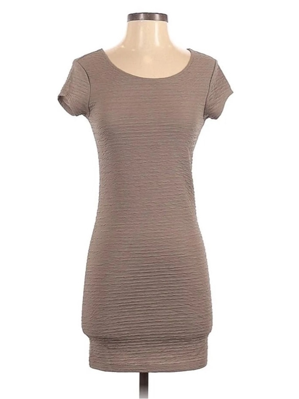 Textured Short Sleeve Bodycon Dress in Taupe